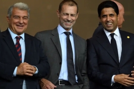 الکساندر چفرین، ناصر الخلیفی و خوان لاپورتا، تماشاگر دیدار بارسلونا و رئال مادرید در لیگ قهرمانان اروپا 