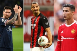 کریستیانو رونالدو در پیراهن منچستریونایتد - زلاتان ابراهیموویچ در پیراهن میلان - لیونل مسی در پیراهن پاری سن ژرمن 
