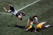 A moment caught in time, Maradona leaping over Harald Schumacher in the 1986 World Cup final
