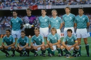 Above Berthold, Illgner, Kohler, Völler, Buchwald, Augenthaler. Below Thon, Hässler, Brehme, Klinsmann, Matthäus.