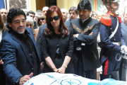 Diego Maradona & President of Bolivia,Evo Morales,at the funeral of former President of Argentina Néstor Kirchner, husband of current President Cristina Kirchner,28 October 2010