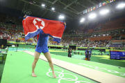 ری سه گوانگ از کره شمالی پس از کسب مدال طلا در ژیمناستیک المپیک ریو 2016