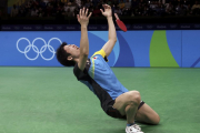جون میزوتانی ژاپنی پس از کسب مدال برنز پینگ پنگ المپیک ریو 2016