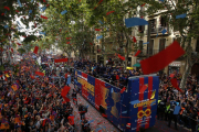 بارسلونا-شهر بارسلون-لالیگا-کوپا دل ری-دوگانه اسپانیا- آندرس اینیستا-طرفداران بارسلونا-جشن قهرمانی در خیابان