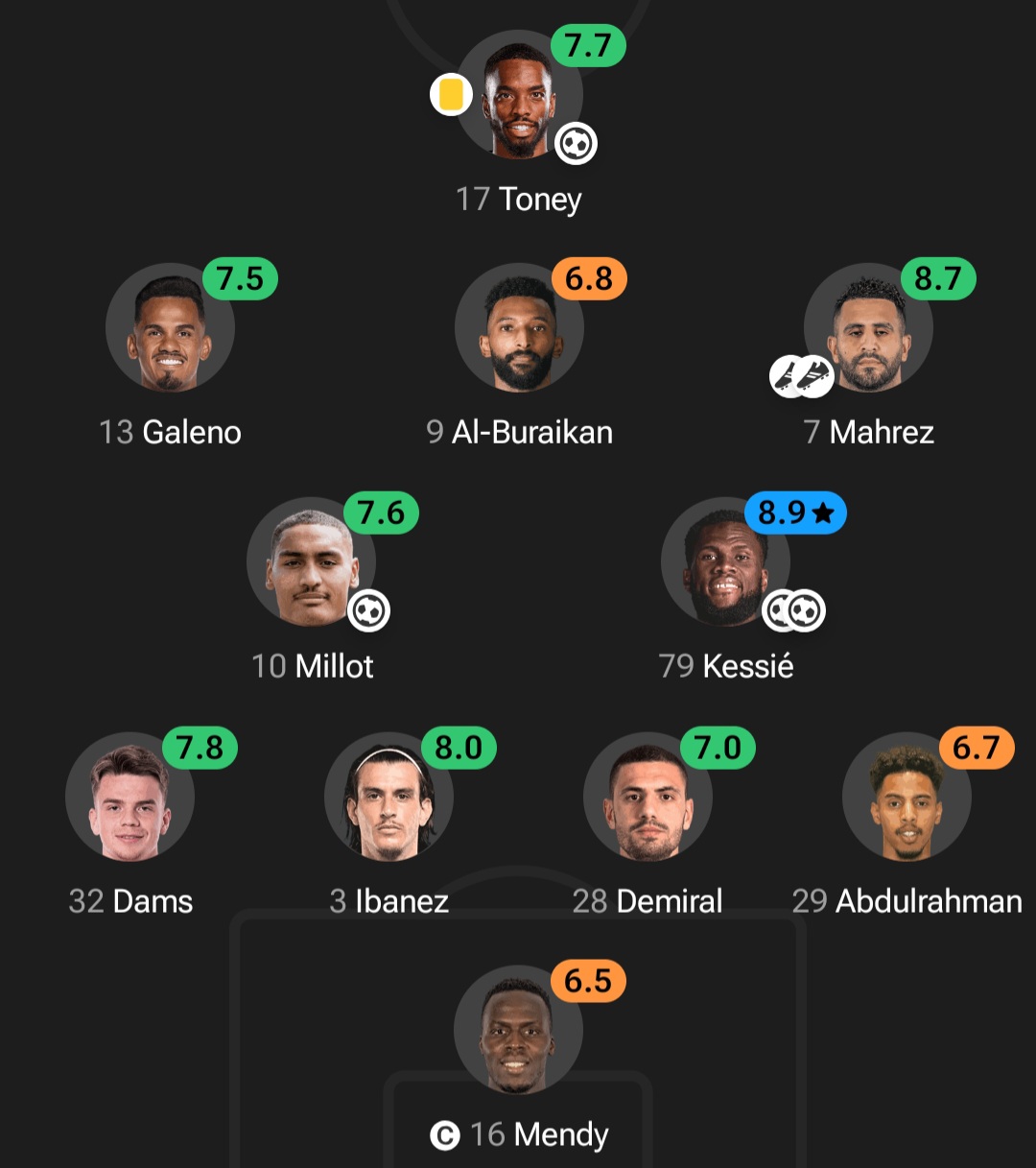 عکس از ترکیب الاهلی مقابل القادسیه در سوپرکاپ عربستان