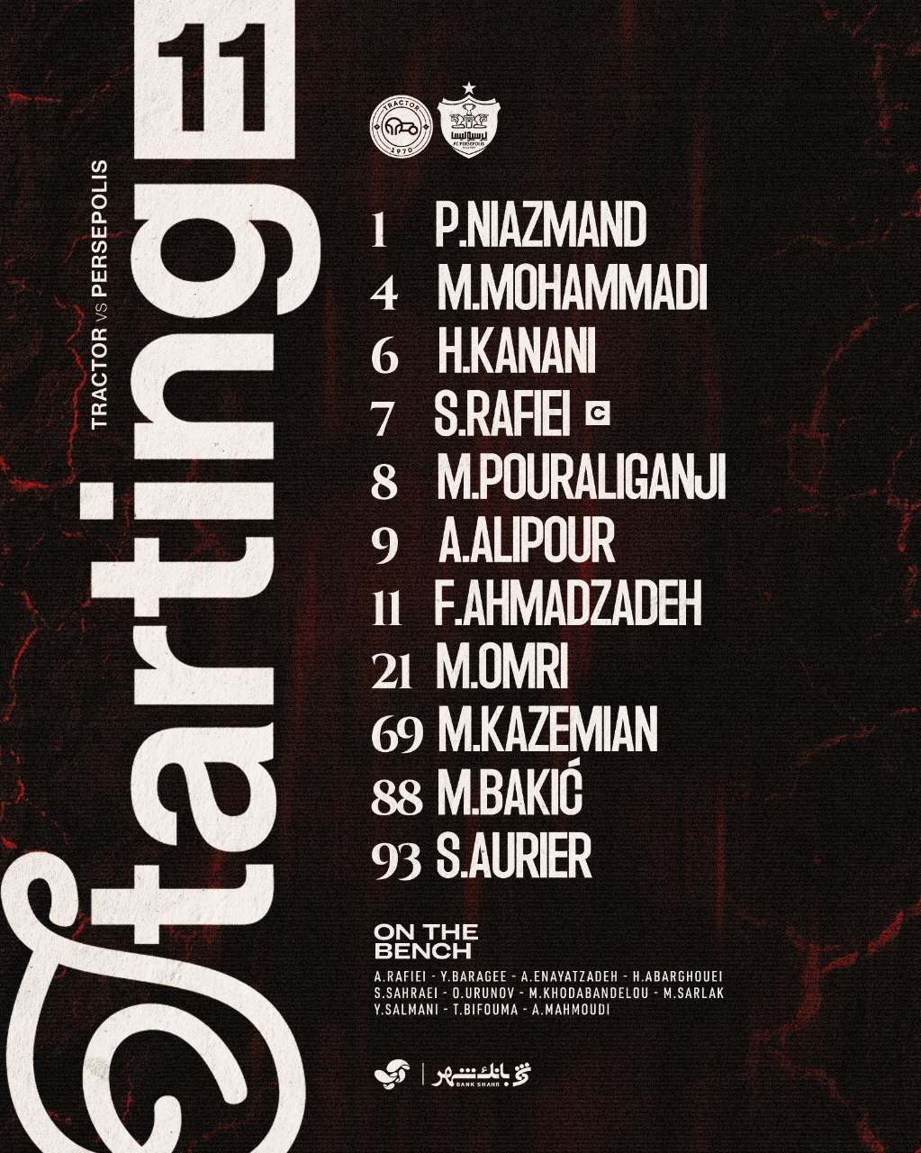 عکس از ترکیب پرسپولیس برای دیدار با تراکتور ۱۴۰۴