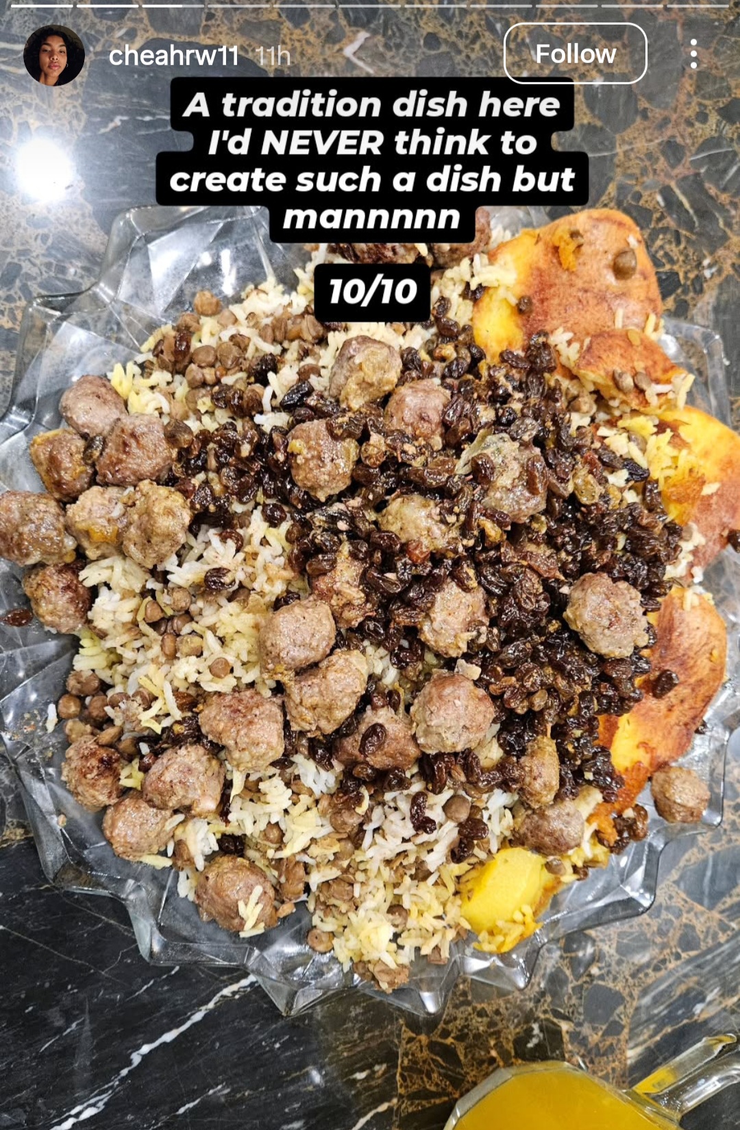 عکس از استوری چیا ریل ویتسیت از غذاهای ایرانی - عدس پلو